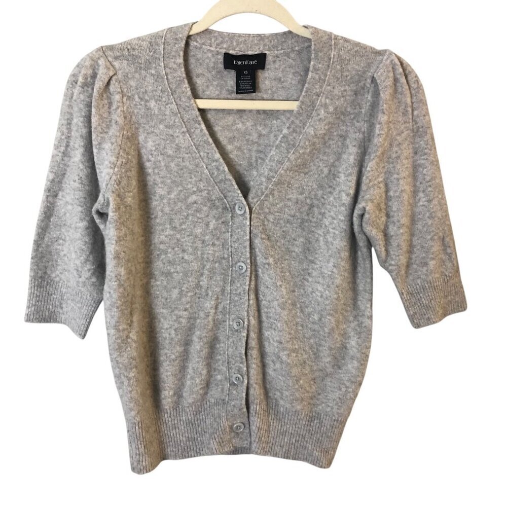 Karen Kane Wool Blend Dove Gray Short Sleeve Button Up Cardigan Women's size XS